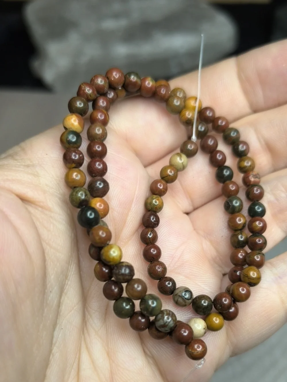 #4- 4mm Natural Red Creek Jasper Smooth Beads 14inch Strand